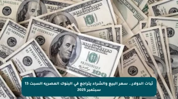 ثبات الدولار.. سعر البيع والشراء يتراجع في البنوك المصرية السبت 13 سبتمبر 2025